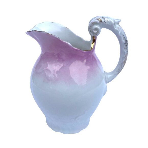 Antique Made in Austria Carlsbad China Pink & White Porcelain Creamer Gold Trim - Picture 3 of 5